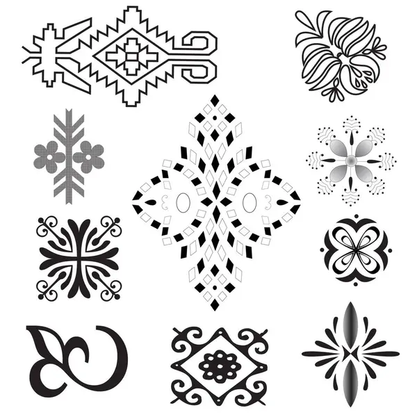 Siyah üzerine altın süs. İslami düzen ayarlandı. Arap geometrik desen demeti, doğu süsü, süs, Pers motifi. Bayram Mübarek duvar sanat altın desen şablonu.