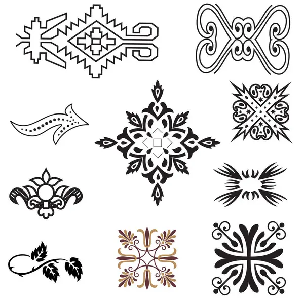 Siyah üzerine altın süs. İslami düzen ayarlandı. Arap geometrik desen demeti, doğu süsü, süs, Pers motifi. Bayram Mübarek duvar sanat altın desen şablonu.