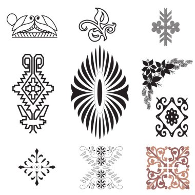 Siyah üzerine altın süs. İslami düzen ayarlandı. Arap geometrik desen demeti, doğu süsü, süs, Pers motifi. Bayram Mübarek duvar sanat altın desen şablonu.