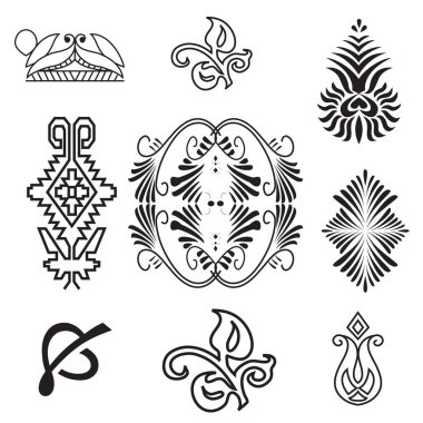 Siyah üzerine altın süs. İslami düzen ayarlandı. Arap geometrik desen demeti, doğu süsü, süs, Pers motifi. Bayram Mübarek duvar sanat altın desen şablonu.