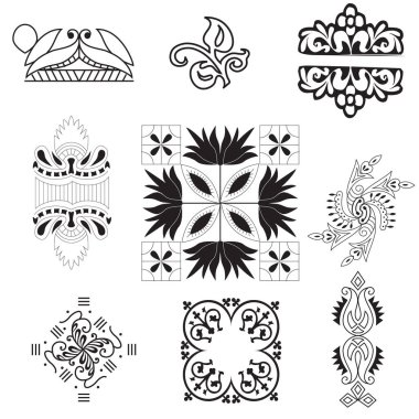 Siyah üzerine altın süs. İslami düzen ayarlandı. Arap geometrik desen demeti, doğu süsü, süs, Pers motifi. Bayram Mübarek duvar sanat altın desen şablonu.