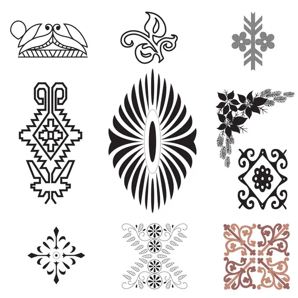 Siyah üzerine altın süs. İslami düzen ayarlandı. Arap geometrik desen demeti, doğu süsü, süs, Pers motifi. Bayram Mübarek duvar sanat altın desen şablonu.