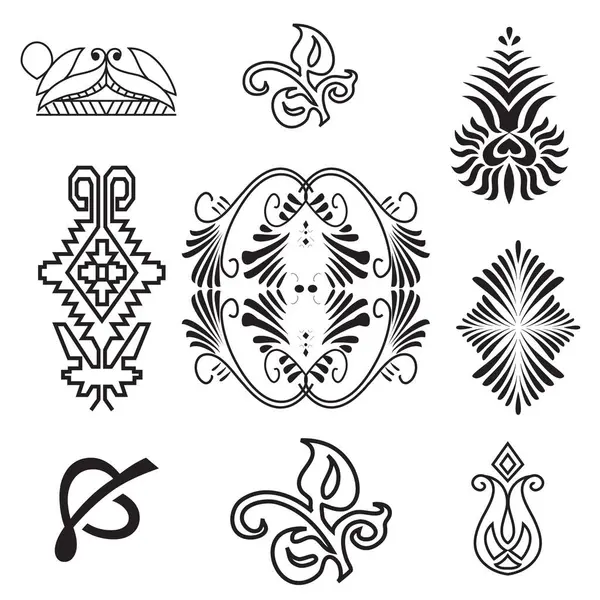 Siyah üzerine altın süs. İslami düzen ayarlandı. Arap geometrik desen demeti, doğu süsü, süs, Pers motifi. Bayram Mübarek duvar sanat altın desen şablonu.