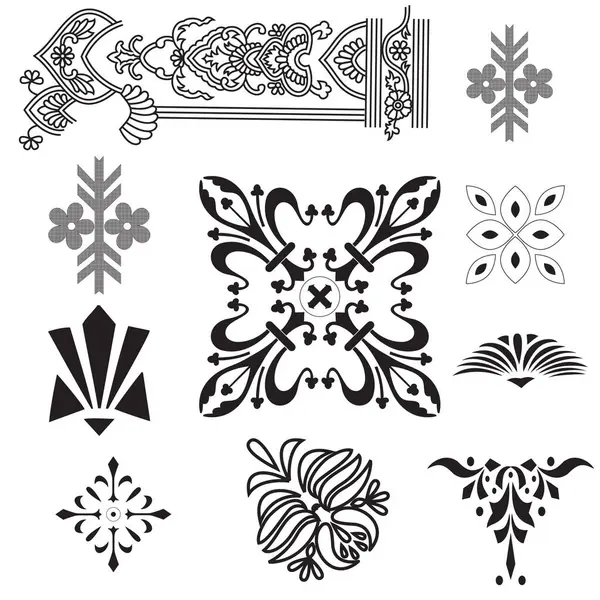 Siyah üzerine altın süs. İslami düzen ayarlandı. Arap geometrik desen demeti, doğu süsü, süs, Pers motifi. Bayram Mübarek duvar sanat altın desen şablonu.