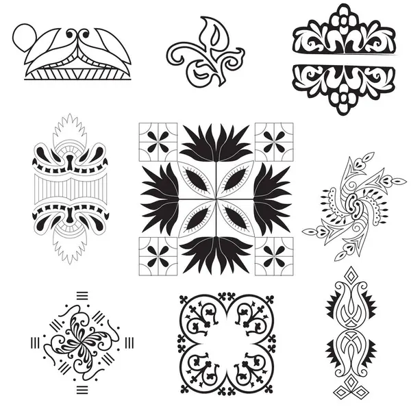 Siyah üzerine altın süs. İslami düzen ayarlandı. Arap geometrik desen demeti, doğu süsü, süs, Pers motifi. Bayram Mübarek duvar sanat altın desen şablonu.