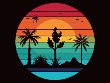 Yaz gün batımı t-shirt tasarımı