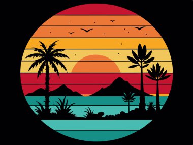 Yaz gün batımı t-shirt tasarımı