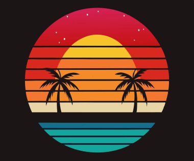 Yaz gün batımı t-shirt tasarımı
