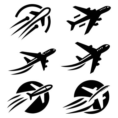 Uçak ikonu ayarlandı. Uçak vektör işareti. Havaalanı varış çıkış sembolü