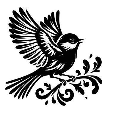 Tasarım için siyah kuş siluet vektör elementleri kümesi.