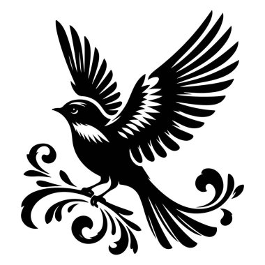 Tasarım için siyah kuş siluet vektör elementleri kümesi.