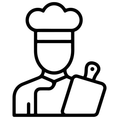 Basit, stilize bir sanat simgesi. Şefin toka giydiği ve elinde kesim tahtası tuttuğu. Mutfak temaları için mükemmel.