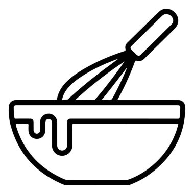 Bir çırpma hamurunun basit bir siyah-beyaz çizimi, bir kâsede karıştırma hamuru, yanında da hamur damlaları..