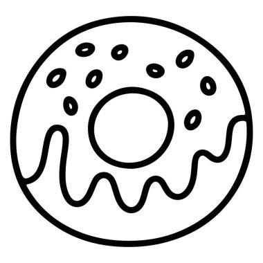 Kremalı ve şekerli klasik halka çöreğin siyah beyaz çizgisi. Renklendirme sayfaları veya basit grafikler için mükemmel.