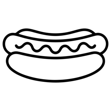 Üzerinde dalgalı hardal çizgileri olan bir sosisli sandviçin minimalist siyah beyaz çizgisi..