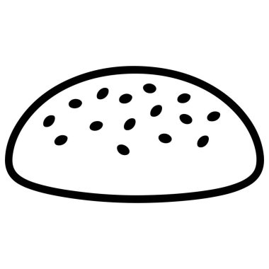 Minimalist siyah-beyaz bir çizgi çöreğin üst yarısını resmediyor, üzerine küçük, koyu susam tohumları serpiştirilmiş..