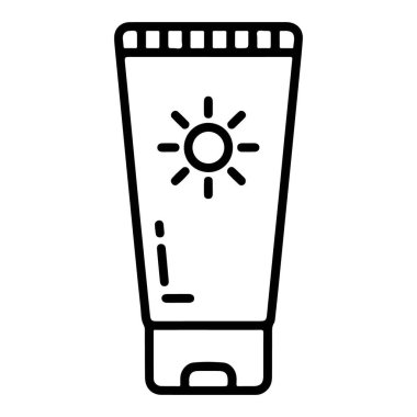 Güneş kremi ve cilt bakımını temsil eden, üzerinde güneş grafiği olan basit bir sanat simgesi..