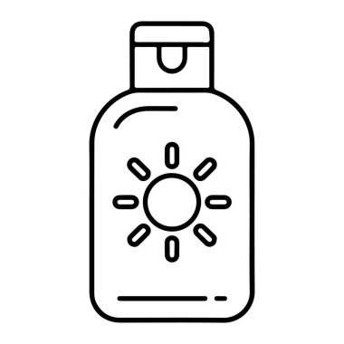 Güneş ışığı ve cilt bakımını gösteren güneş kremi sembolü içeren basit bir resim çizimi..