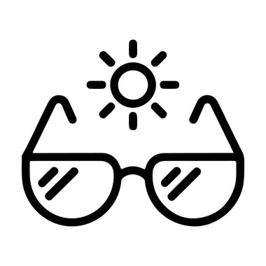 Güneş gözlüğünü gösteren basit bir çizgi sanat simgesi. Güneş ışığı ve ısıdan korunmayı simgeliyor..