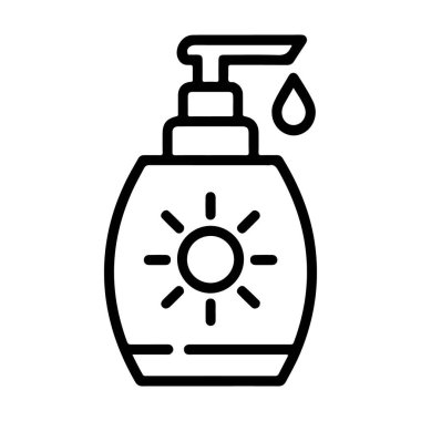 Güneş amblemi olan bir pompa şişesinin basit bir sanat simgesi ve şeker kutusundan dökülen bir sıvı..