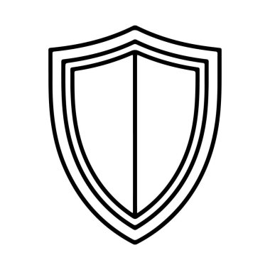 Merkeze dikey olarak bölünmüş, geleneksel bir kalkan şeklinin temiz, siyah ve beyaz çizimi..