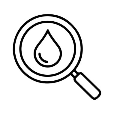 Tek bir su damlasına odaklanmış, sıvıların araştırmasını veya analizini sembolize eden basit bir büyüteç çizgisi çizimi..