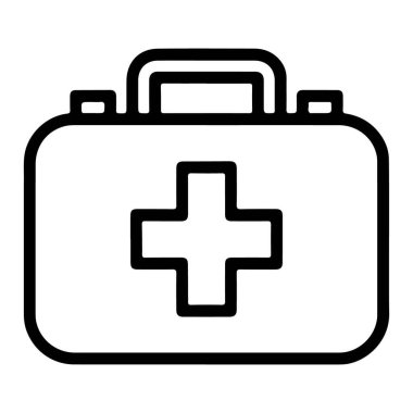 Önünde belirgin beyaz bir haç bulunan tıbbi ilk yardım çantasının siyah beyaz çizgisi..