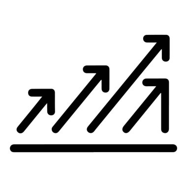 İlerlemeyi ve başarıyı sembolize eden yatay bir çizgiden yukarıya bakan, büyüyen üç siyah oktan oluşan basit ve cesur bir grafik..