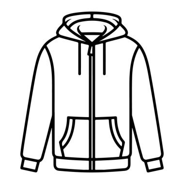 Temiz bir taslak, fermuarı dolu klasik bir kapüşonlu sweatshirt ve rahat bir ön cebi tasvir eder..