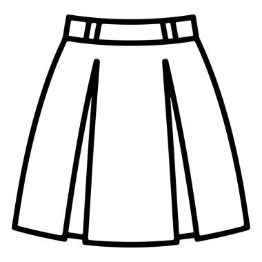 Kadın pileli eteğinin temiz siyah beyaz çizgisi tasviri. Tasarım, klasik ve zarif bir giyim tarzı sergileyen kemer düğümlü bir bel bandına sahiptir..