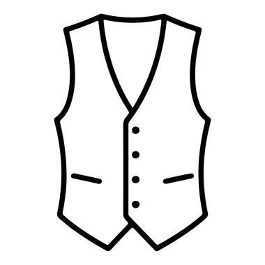Önünde düğmeler ve cepleri olan resmi bir erkek yeleğinin basit bir taslak çizimi. Moda tasarımı veya klasik giyim konseptleri için ideal.