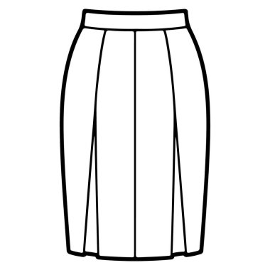 Dikey pliseli, gelişmiş, yüksek belli bir kalem etek çizimi. Moda çizimleri, tasarım ilhamı ve stil rehberleri için ideal.