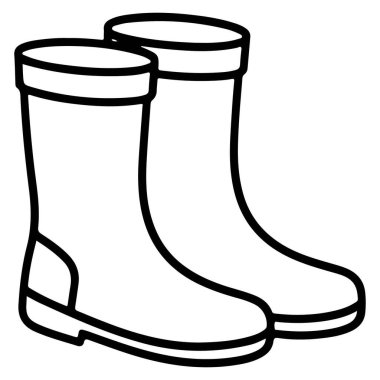 Temiz bir çizgi, su birikintilerine ve yağmurlu havaya hazır bir çift klasik uzun lastik çizmeyi betimliyor. Bu çok yönlü görüntü bir açık hava hazırlık duygusunu yakalar..