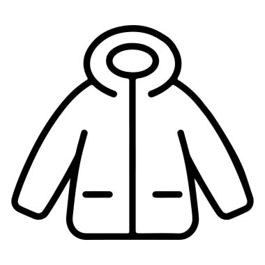 Temiz, minimalist bir kapüşonlu ceket çizimi. Bu çok yönlü grafik çeşitli dijital platformlarda dış giyim, giyim ve moda tasarım temalarını temsil etmek için idealdir..
