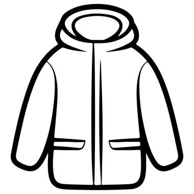 Kapüşonlu parka ceketi için temiz bir çizgi sanat tasviri. Kışlık giysiler, açık hava maceraları ya da açık ve erişilebilir bir tarzda çocuk modası için mükemmel..