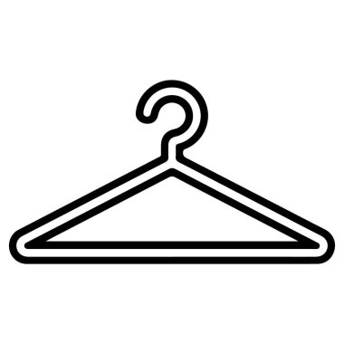 Klasik bir elbise askısını temsil eden minimalist siyah beyaz bir simge. Dijital ortamda giysi bakımını, çamaşırhaneyi ve moda ihtiyaçlarını temsil etmek için mükemmel.