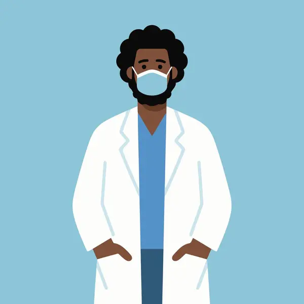 Siyahi doktor elleri ceplerinde, maske takıyordu.