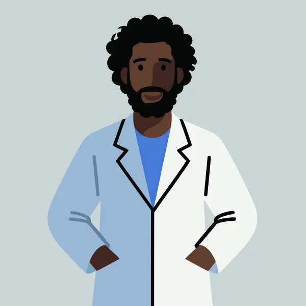 Afrikalı Amerikalı doktor adam. Steteskoplu erkek doktor. Vektör düz çizimi izole edildi.