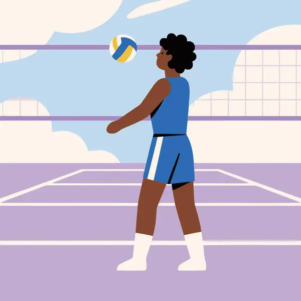 Kadın voleybol oyuncusu top vektör tasarımında oynuyor