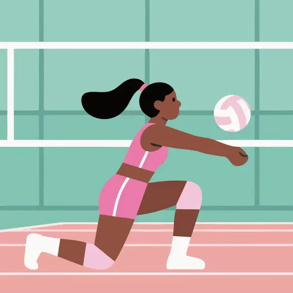 Voleybol oynayan genç bir kadın.