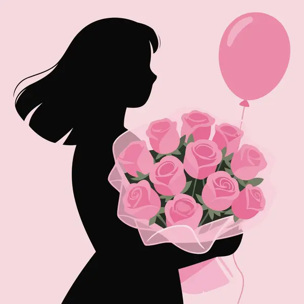 Elinde balonlar, elinde çiçeklerle güzel bir kız..