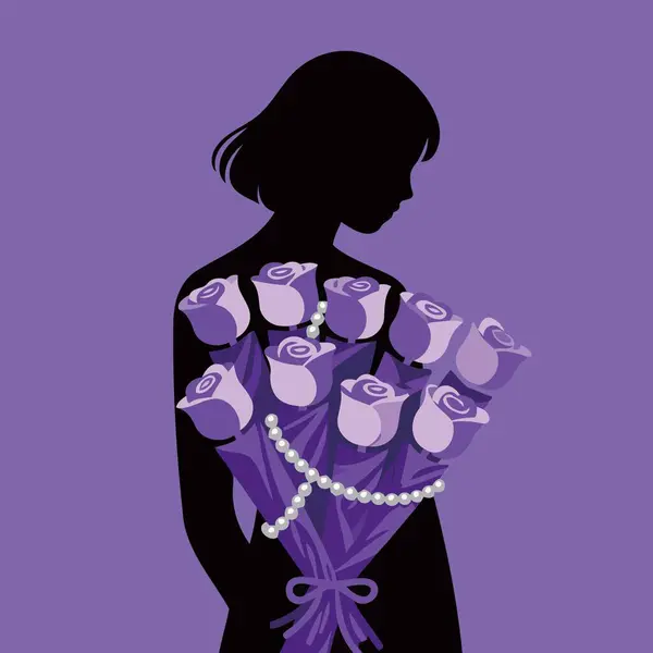 Elinde gül demeti olan mavi elbiseli bir kız.