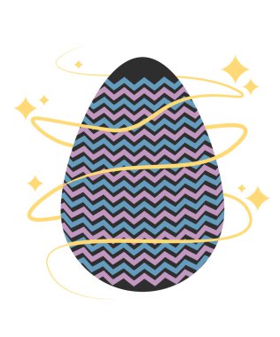 Pembe ve mavi zik zag desenli ve sarı parlayan Paskalya siyah yumurtası.