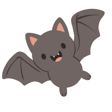 Neşeli bir ifadeyle uçan bir yarasa tasviri. Cadılar Bayramı temalı tasarımlar, çocuk dekorasyonu veya festival projeleri için mükemmeldir ve kartlar, posterler, çıkartmalar ve sosyal medya grafikleri gibi dijital ve yazılı materyallerde kullanılmak için idealdir..