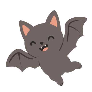 Neşeli bir ifadeyle uçan bir yarasa tasviri. Cadılar Bayramı temalı tasarımlar, çocuk dekorasyonu veya festival projeleri için mükemmeldir ve kartlar, posterler, çıkartmalar ve sosyal medya grafikleri gibi dijital ve yazılı materyallerde kullanılmak için idealdir..