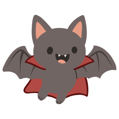 Neşeli bir ifadeyle uçan bir yarasa tasviri. Cadılar Bayramı temalı tasarımlar, çocuk dekorasyonu veya festival projeleri için mükemmeldir ve kartlar, posterler, çıkartmalar ve sosyal medya grafikleri gibi dijital ve yazılı materyallerde kullanılmak için idealdir..