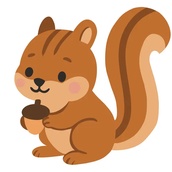 Sevimli çizgi film tarzı sincap çizimi. Bu büyüleyici orman hayvanı çocuk kitapları, eğitim malzemeleri, çocuk resimleri, çıkartmaları, tebrik kartları veya orman temalı dekorlar için mükemmeldir..