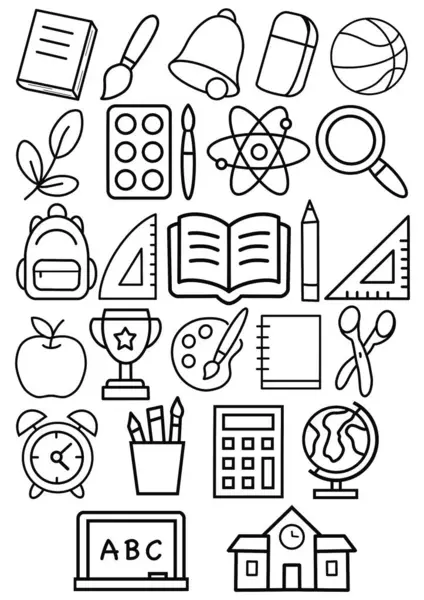   Çeşitli okul malzemeleri ve eğitim temalı unsurların yer aldığı büyük bir siyah çizgi ikonu koleksiyonu. Eğitim sitelerinde, okula dönüş promosyonlarında, bilgi grafiklerinde, ders planlarında, çocuk malzemelerinde ve mobil uygulamalarda kullanmak için mükemmel.