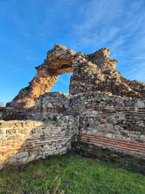 Ruins of the medieval defensive wall in Hisarya archaeological reserve.