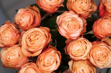 Backdrop of colorful paper roses background in a wedding reception with soft colors.
